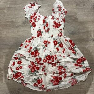 Floral Red and White Dress